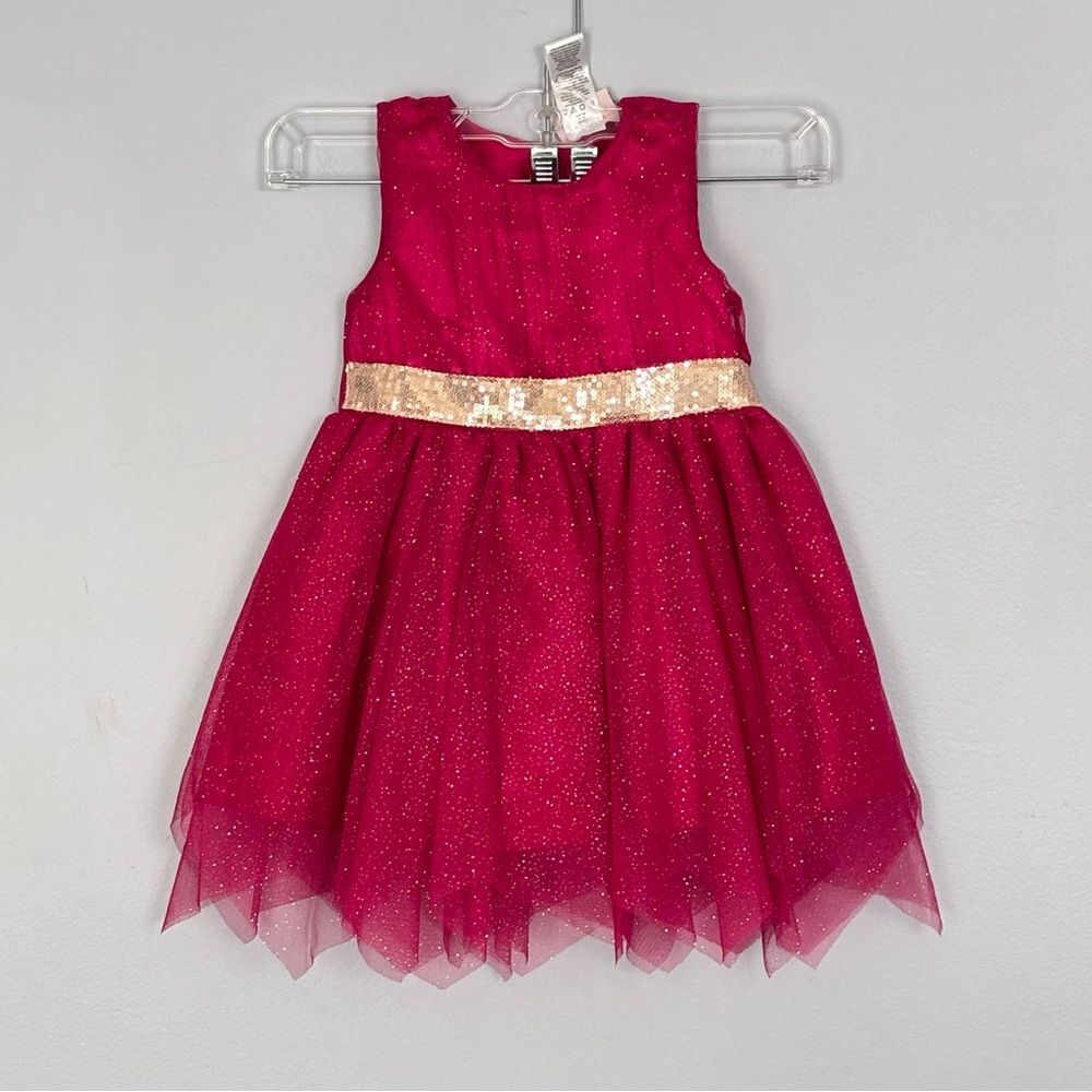 Little Lassie Magenta Pink Glitter Girls Tank Dress Gold Sequin Belt + Pants 24M